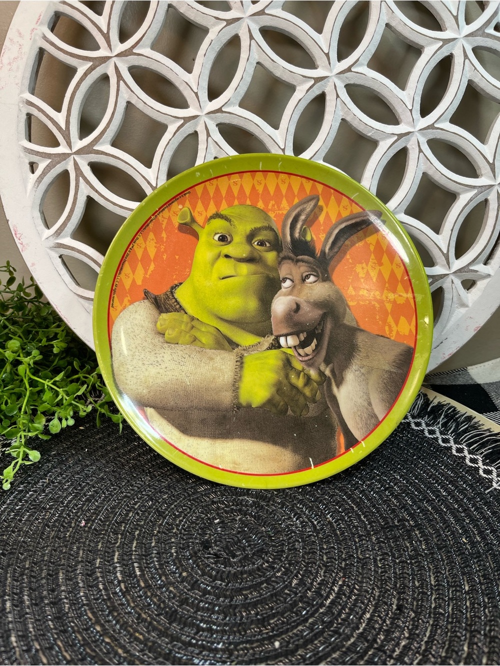 Vintage 2004 Shrek & Donkey Decorative Round Plate- Green and Orange